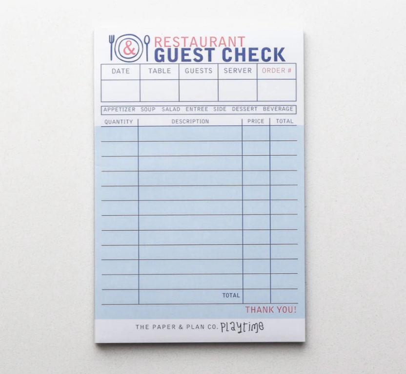 Kids Playtime Pad™ - Restaurant Guest Check