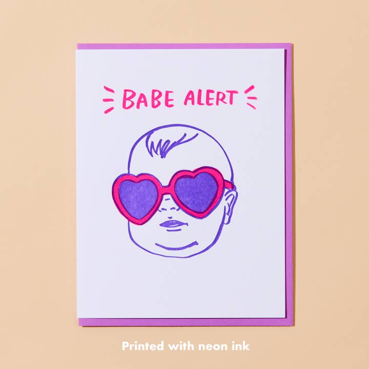Babe Alert Letterpress Greeting Card - New Baby, Baby Shower