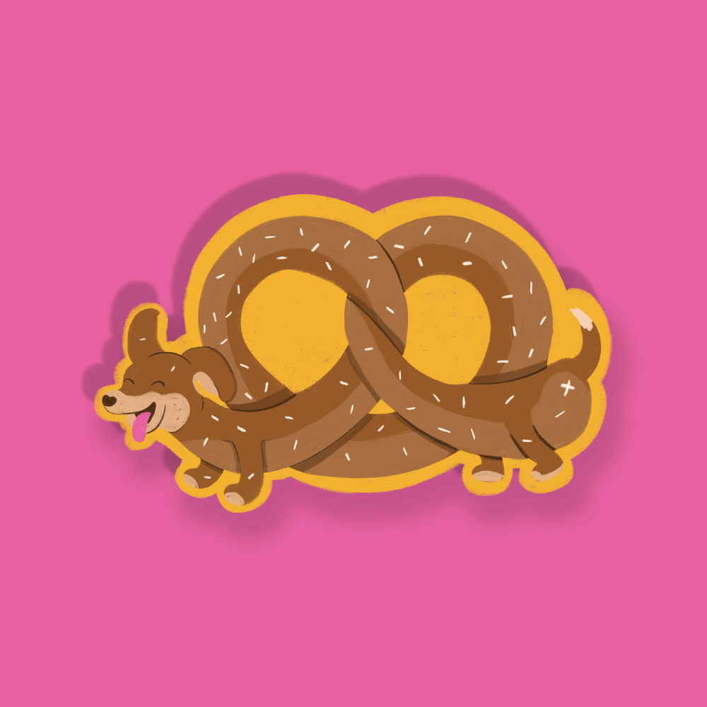 Pretzel Puppy Love Funny Cute Vinyl Sticker, East Coast