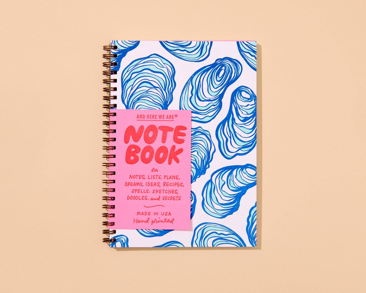 Oysters Letterpress A5 Spiral Notebook - Made in USA - Seafood, Shellfish, Foodie, Ocean, Beach, Coastal - Back to School, Dinner Party, Housewarming Gift - Stocking stuffer, Holiday, Gift Guide
