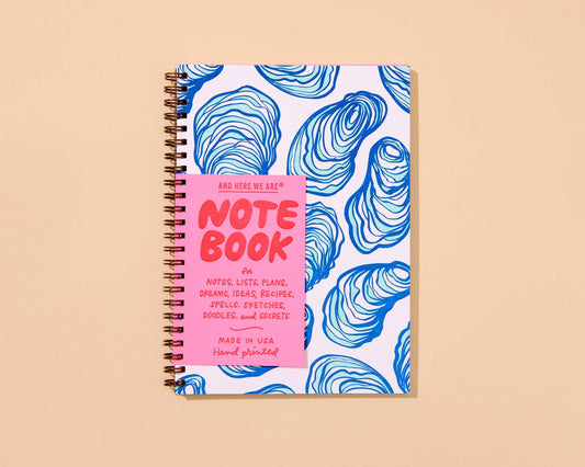 Oysters Letterpress A5 Spiral Notebook - Made in USA - Seafood, Shellfish, Foodie, Ocean, Beach, Coastal - Back to School, Dinner Party, Housewarming Gift - Stocking stuffer, Holiday, Gift Guide