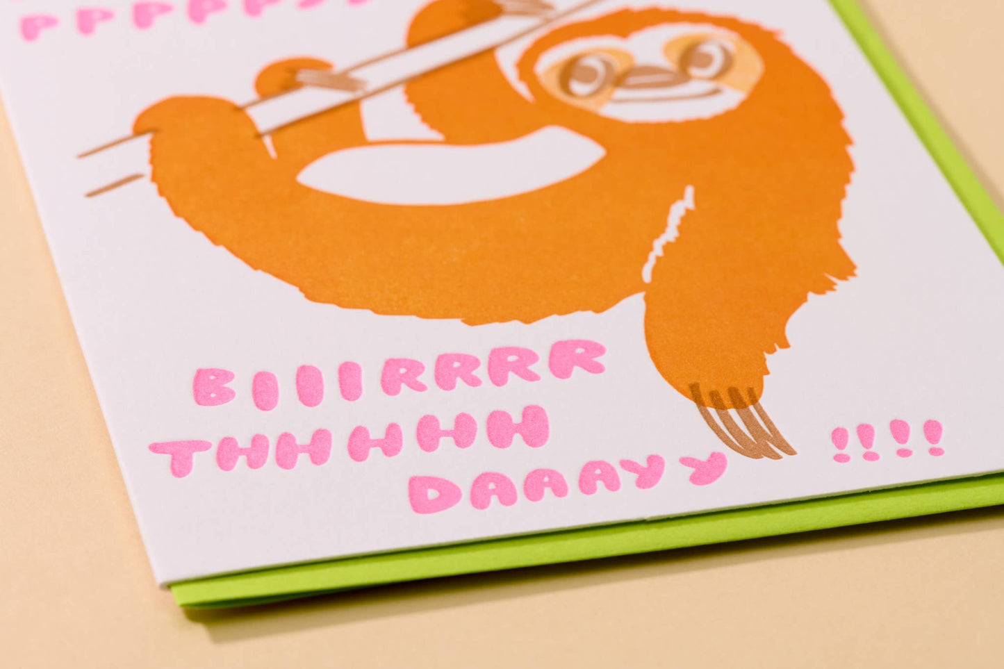 Happy Birthday Sloth Letterpress Greeting Card Kid Birthday