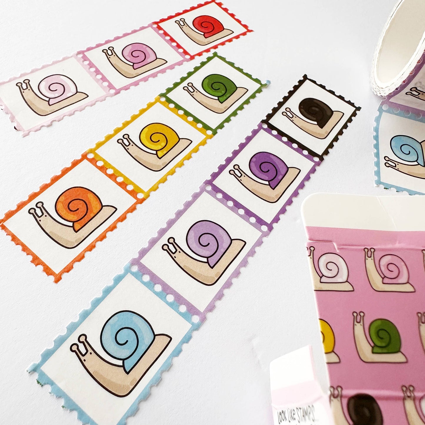 Rainbow Snail Parade Faux-stage Stamp Washi