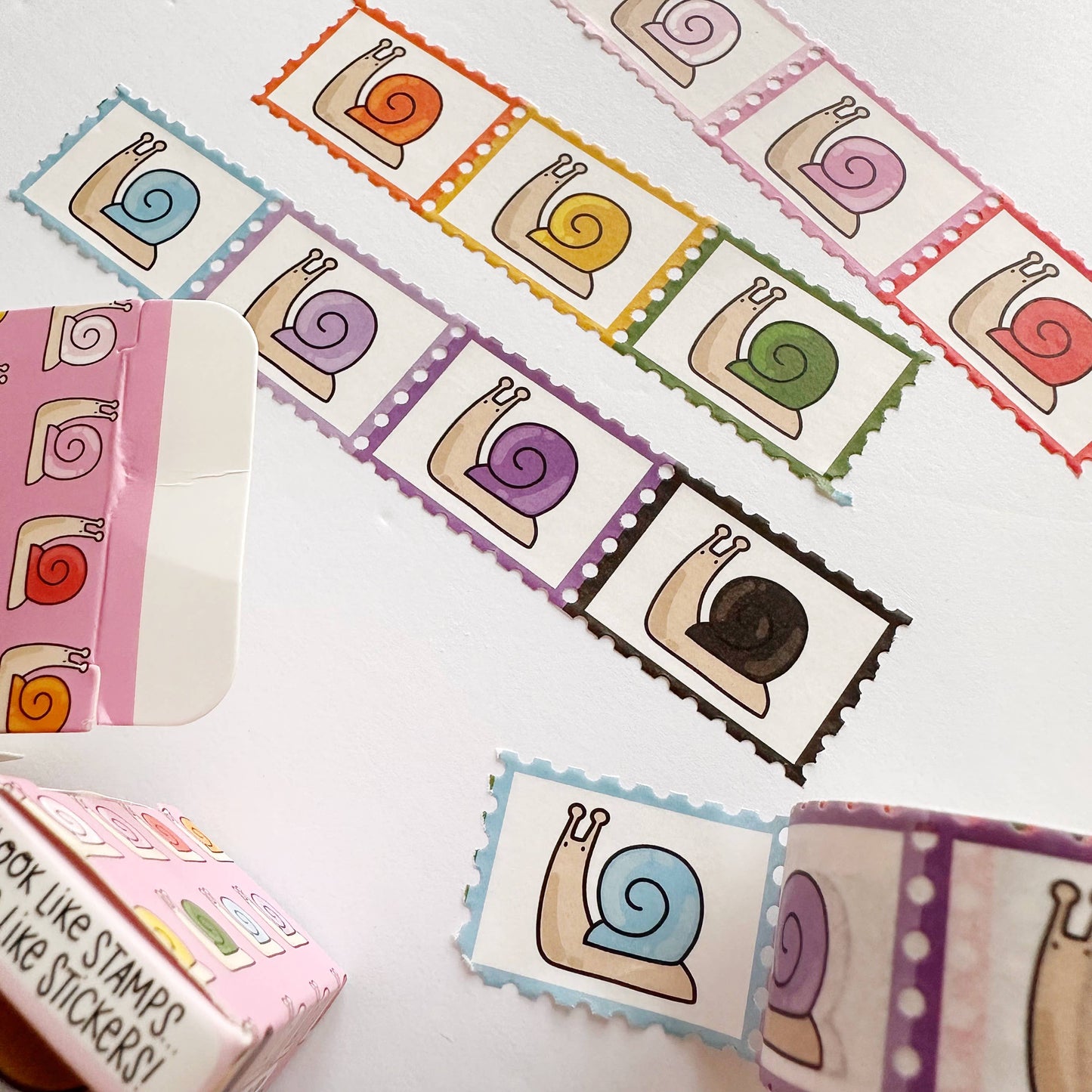 Rainbow Snail Parade Faux-stage Stamp Washi