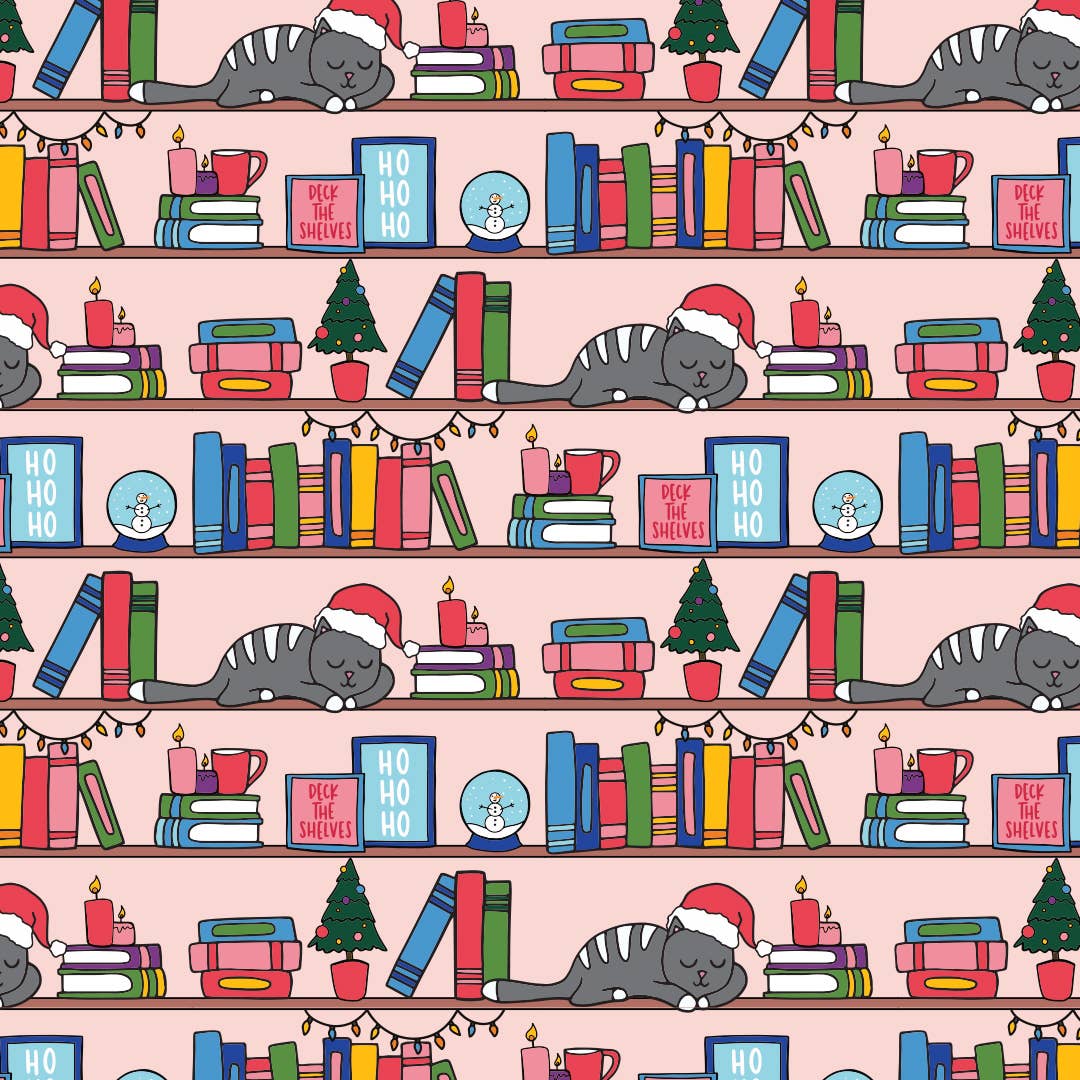 Christmas Book Shelf Wrapping Paper