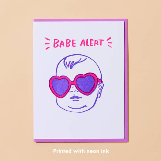 Babe Alert Letterpress Greeting Card - New Baby, Baby Shower