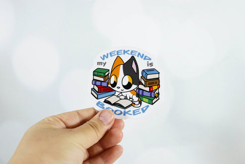 Booked Weekend Cat Sticker