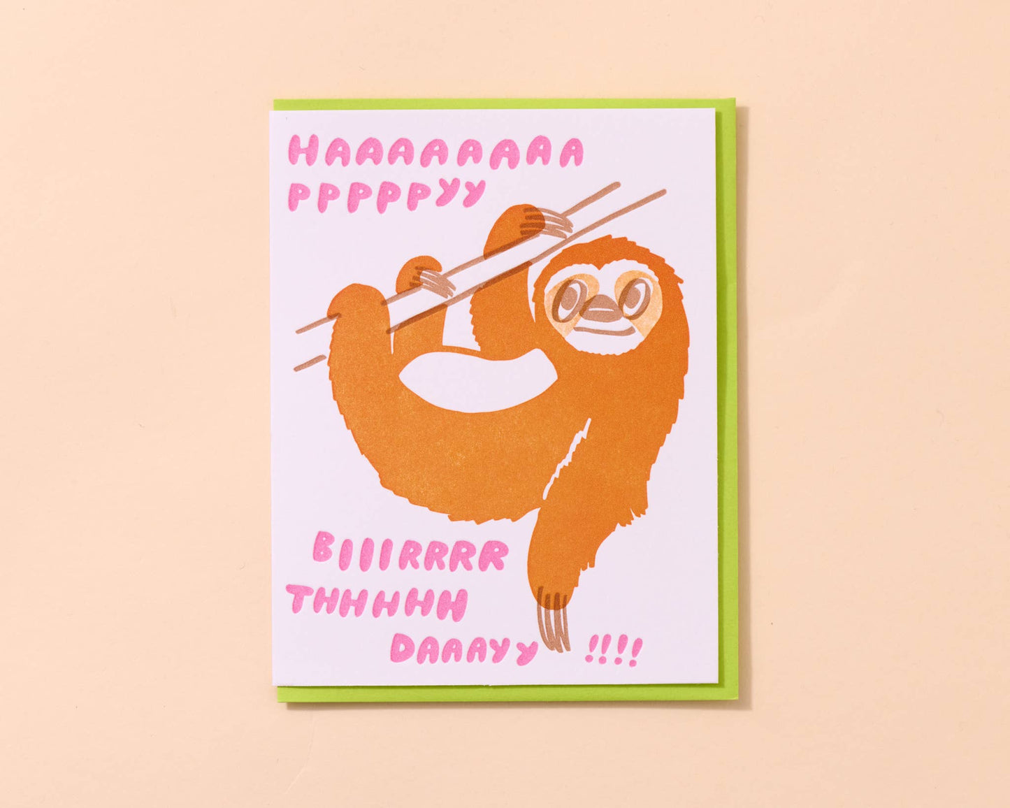 Happy Birthday Sloth Letterpress Greeting Card Kid Birthday