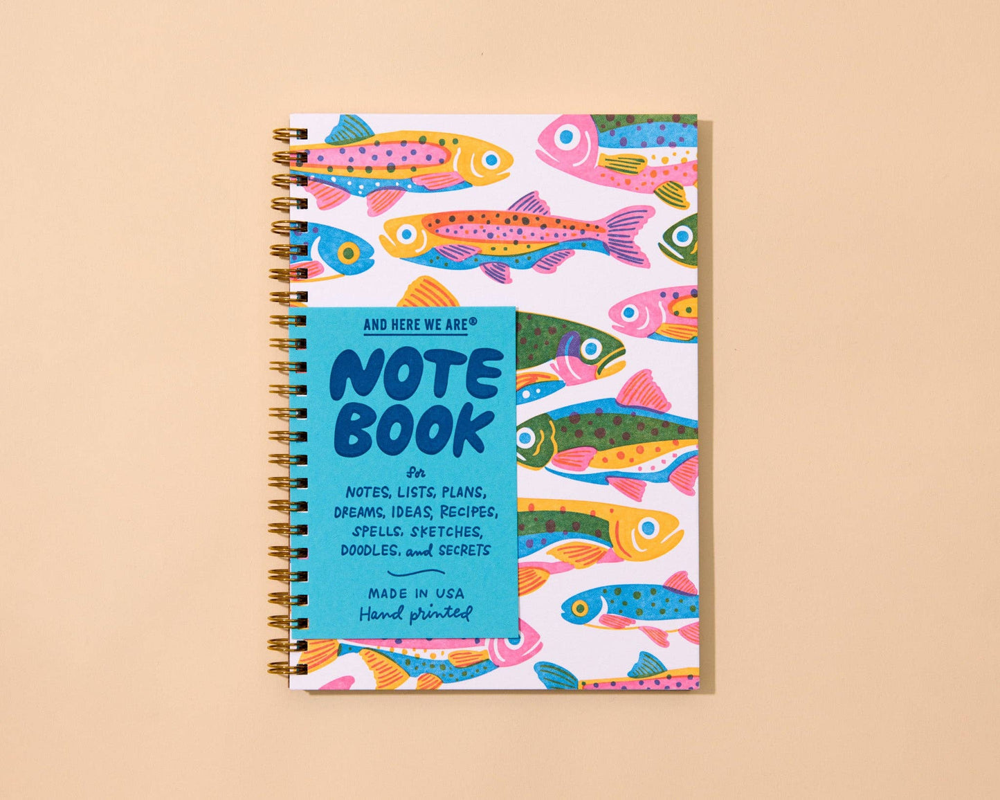 Letterpress A5 Spiral Notebook—Rainbow Trout (Colorful Fish)