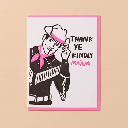 Thank Ye Kindly Letterpress Card - Cowboy Barbie