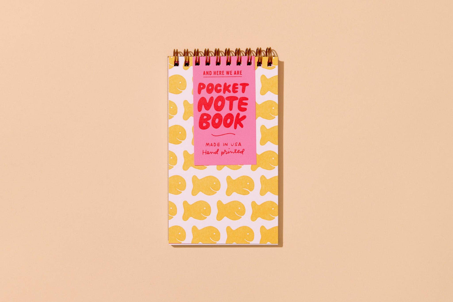 Goldfish Crackers Letterpress Pocket-size Spiral Notebook - Made in USA - Foodie, Snack, Kids - Stocking stuffer, Holiday, Gift Guide