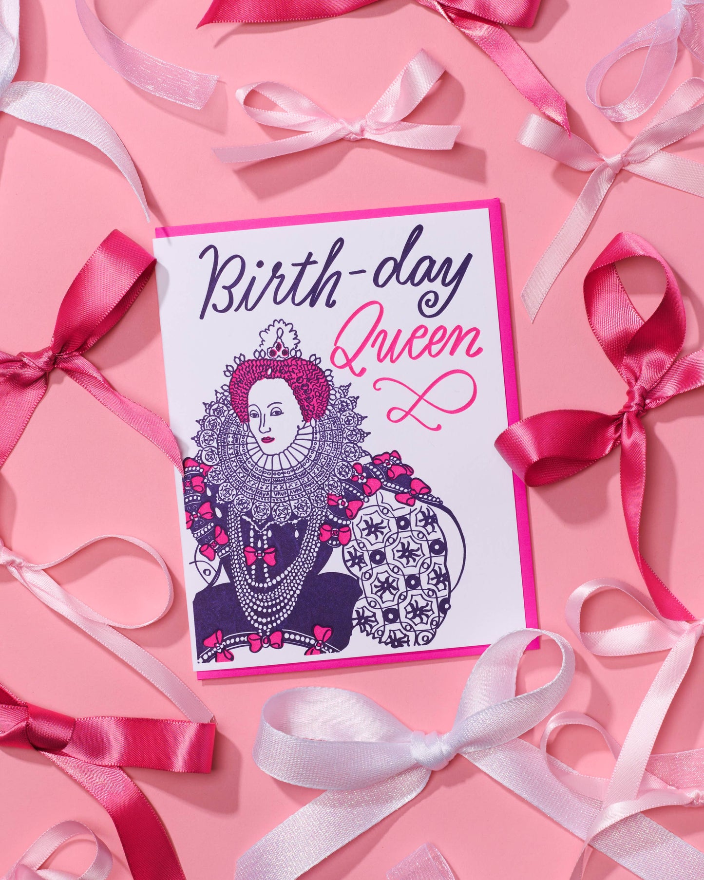 Birthday Queen Letterpress Card - Girly, Bow