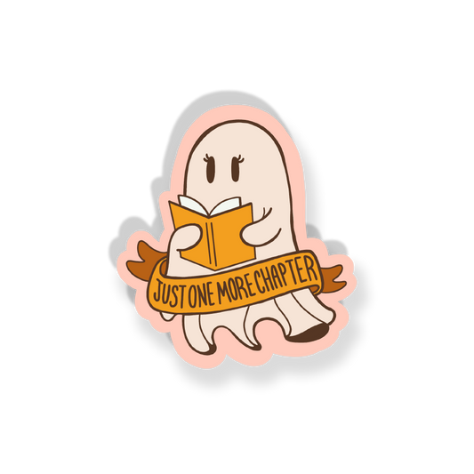 Just One More Chapter Ghost Reading Book Cute Vinyl Sticker