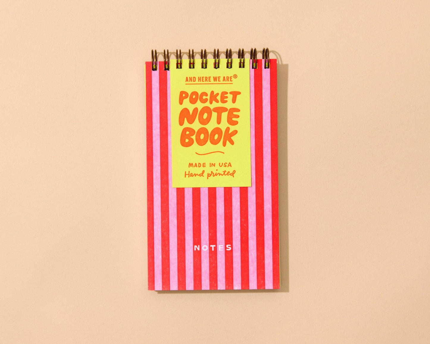 Letterpress Small Spiral Notebook—Cabana Stripe Red/Pink